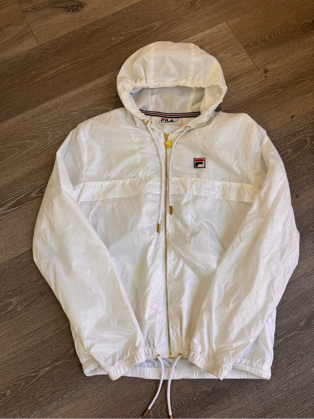 Fila White Hooded Windbreaker with Zip and Logo Patch